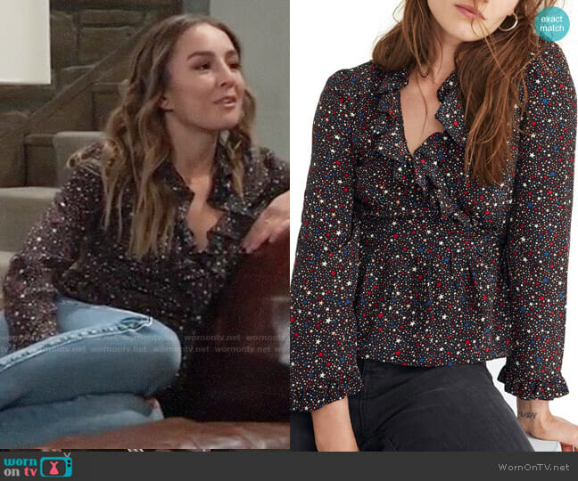 Madewell Ruffle Hem Silk Wrap Top worn by Kristina Corinthos (Lexi Ainsworth) on General Hospital