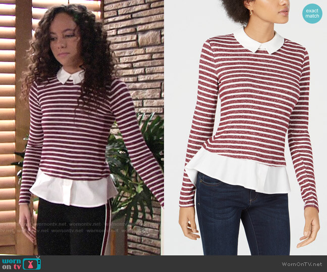 Maison Jules Striped Layered-Look Top worn by Mattie Ashby (Lexie Stevenson) on The Young and the Restless