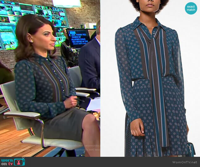 Michael Michael Kors Foulard-Print Tie-Neck Blouse worn by Bianna Golodryga on CBS Mornings