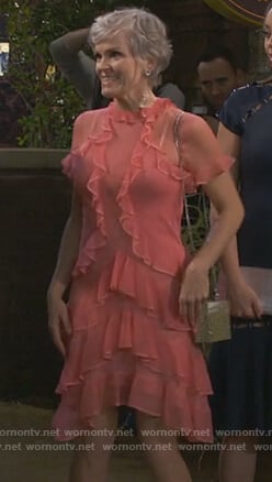 Bonnie’s pink ruffled mini dress on Happy Together