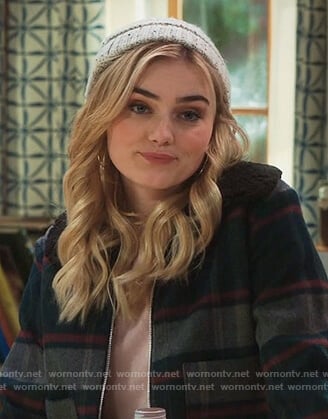 Taylor’s fur trim plaid jacket on American Housewife