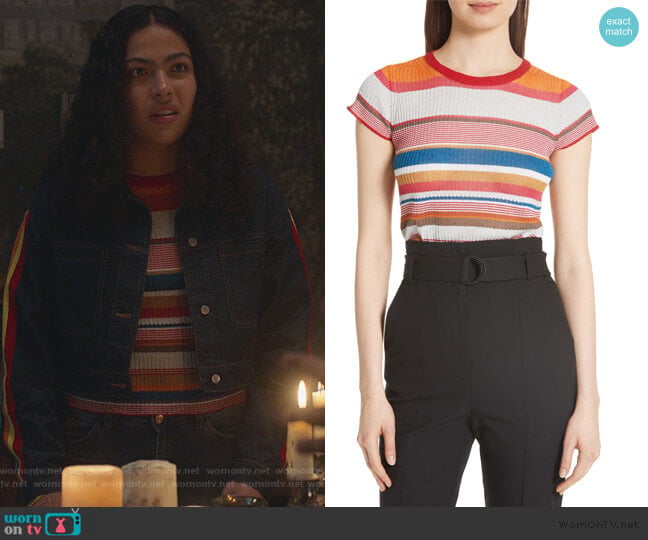 Rag & Bone Katie Metallic Stripe Tee worn by Molly Hernandez (Allegra Acosta) on Marvels Runaways