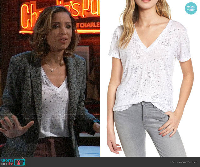 Rails Cara Tee in White Stella worn by Valerie Spencer (Paulina Bugembe) on General Hospital