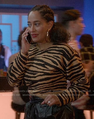 Bo’s cropped tiger stripe sweater and leather pants on Black-ish