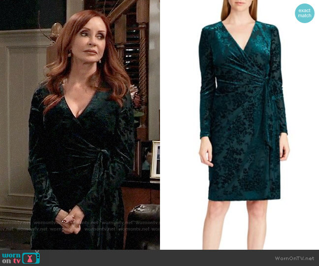 LAUREN Ralph Lauren Flocked Velvet Wrap Dress worn by Bobbie Spencer (Jackie Zeman) on General Hospital
