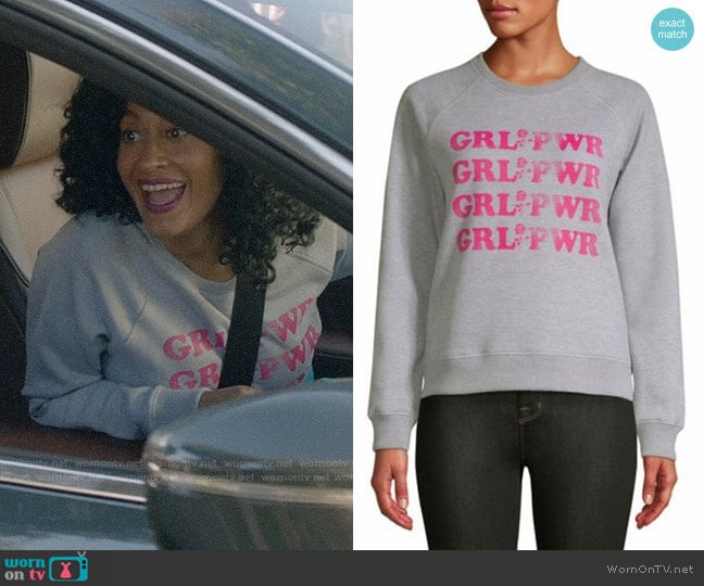 Rebecca Minkoff Grl Pwr Sweatshirt worn by Rainbow Johnson (Tracee Ellis Ross) on Black-ish