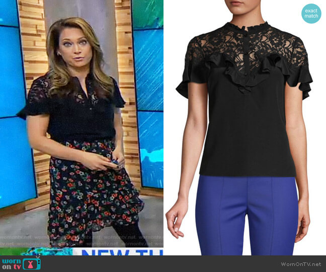 Rebecca Taylor Lace Yoke Silk Blouse worn by Ginger Zee on Good Morning America