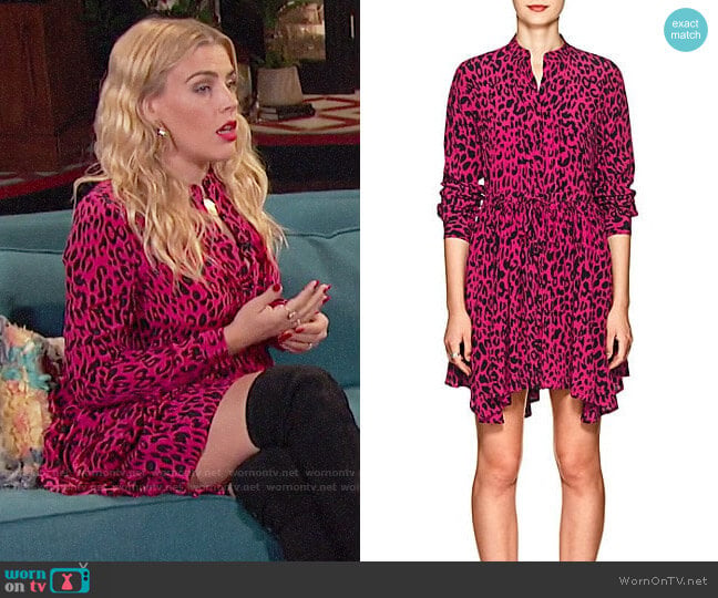 Robert Rodriguez Leopard-Print Silk Tie-Waist Dress worn by Busy Philipps on Busy Tonight