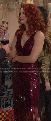 Sally’s red fringed sequin dress on The Bold and the Beautiful