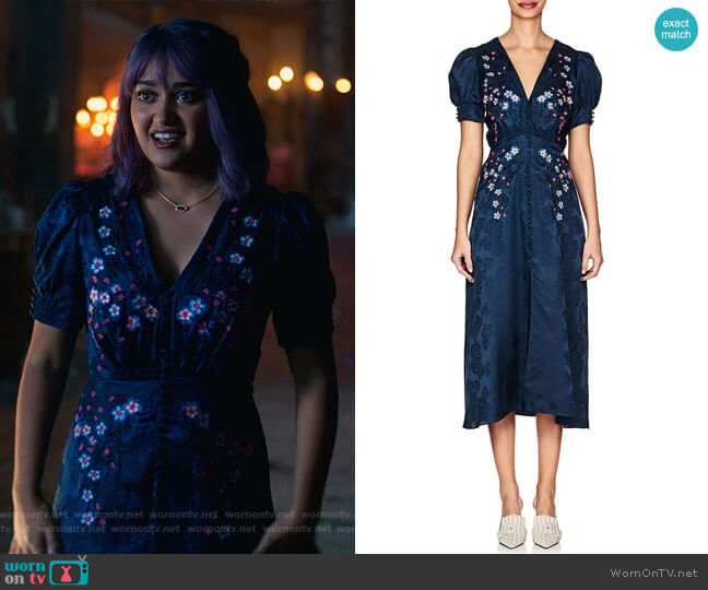 Saloni Lea Floral-Embroidered Silk Dress worn by Gert Yorkes (Ariela Barer) on Marvels Runaways