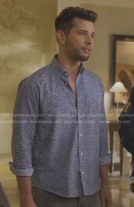 Sam’s blue leopard shirt on Dynasty