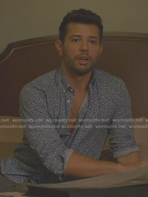 Sam’s blue leopard shirt on Dynasty