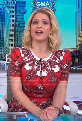Sara’s red paisley print peplum top on GMA Day
