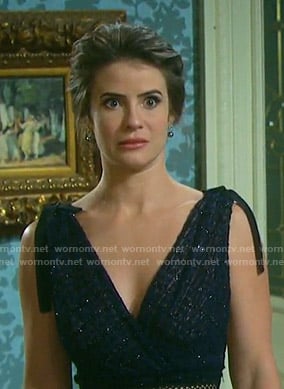 Sarah’s metallic v-neck mini dress on Days of our Lives