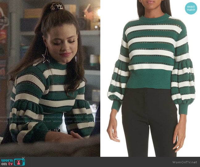 Self Portrait Puff Sleeve Cotton & Wool Crop Sweater worn by Maggie Vera (Sarah Jeffery) on Charmed