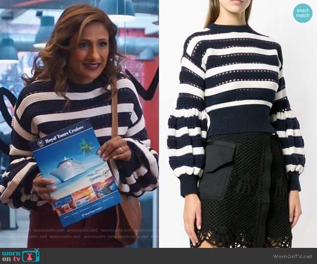 Self Portrait Puff Sleeve Sweater worn by Emet Kamala-Sweetzer (Sarayu Blue) on I Feel Bad