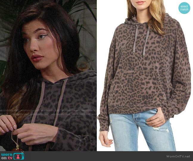 Sundry Leopard Spot Crop Hoodie worn by Steffy Forrester (Jacqueline MacInnes Wood) on The Bold and the Beautiful