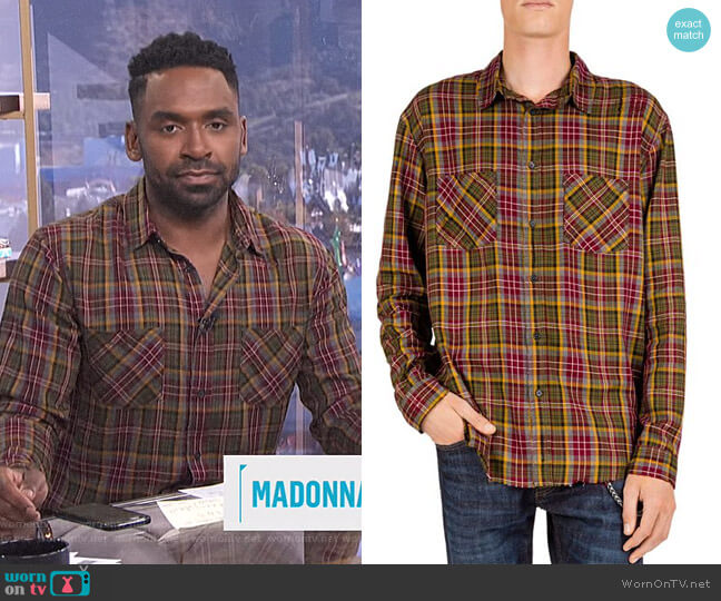The Kooples Checked & Distressed Button-Down Shirt worn by Justin Sylvester on E! News