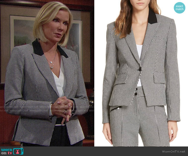 Veronica Beard Airlie Houndstooth Jacket worn by Brooke Logan (Katherine Kelly Lang) on The Bold and the Beautiful