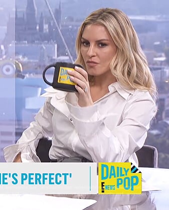 Morgan’s white layered top and check mini skirt on E! News Daily Pop