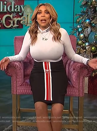 Wendy’s white bodysuit and black striped skirt on The Wendy Williams Show