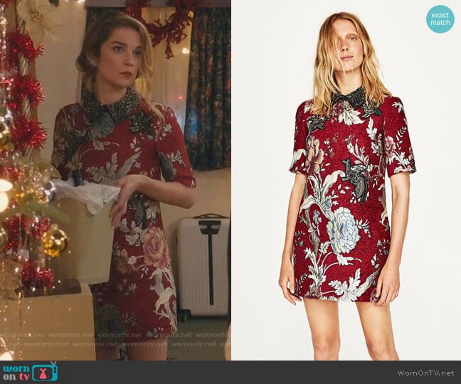 Zara Jacquard Patches Dress worn by Alexis Rose (Annie Murphy) on Schitts Creek