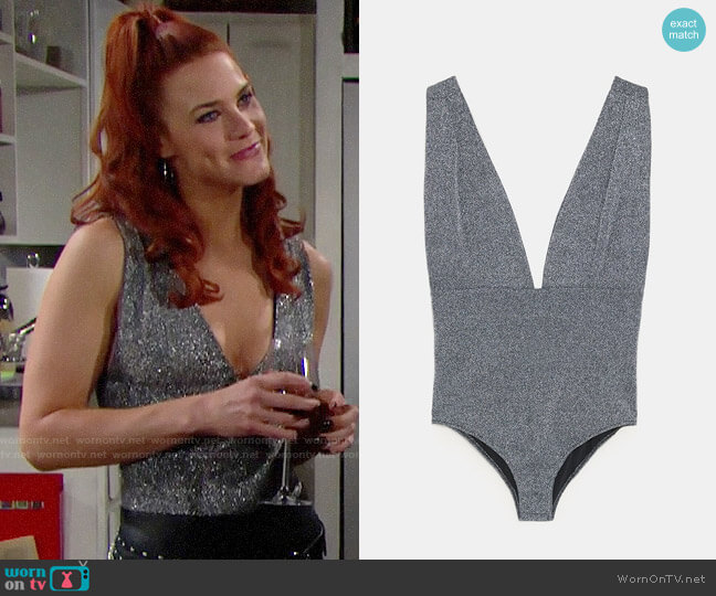 Zara Bodysuit with Metallic Thread worn by Sally Spectra (Courtney Hope) on The Bold and the Beautiful