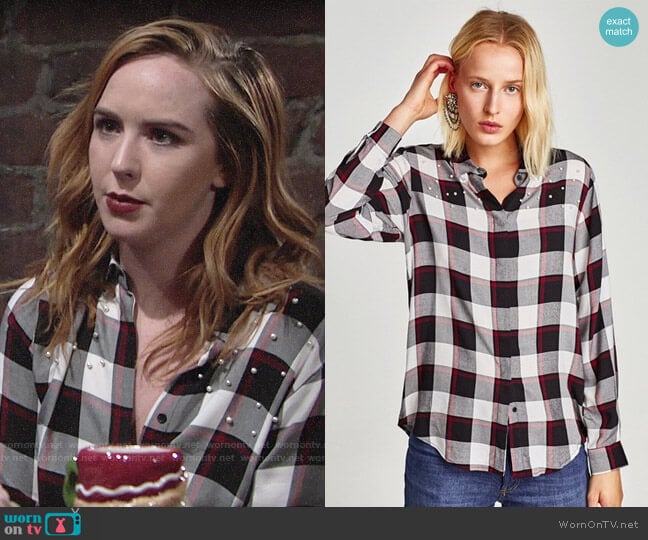 Zara Beaded Check Top worn by Mariah Copeland (Camryn Grimes) on The Young and the Restless