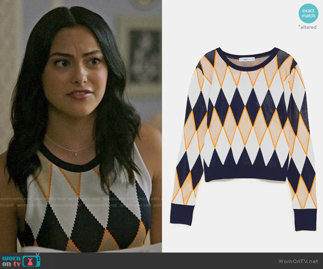 Zara Diamond Pattern Sweater worn by Veronica Lodge (Camila Mendes) on Riverdale