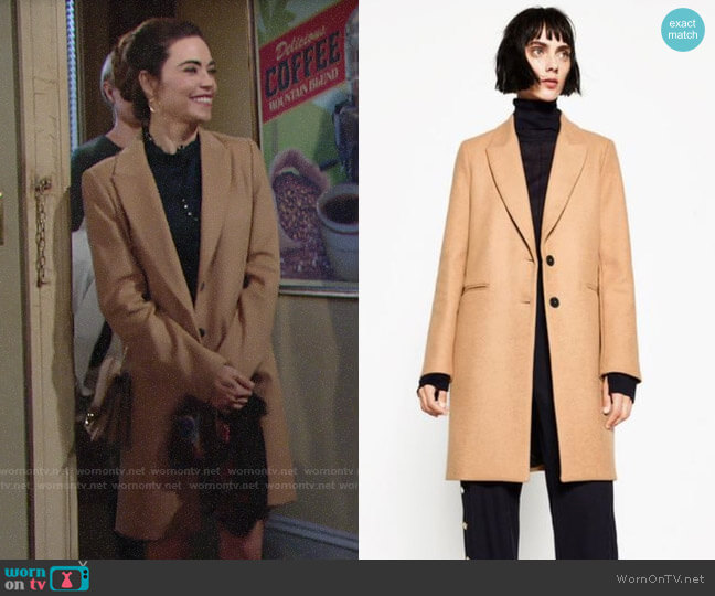 Zara Masculine Coat worn by Victoria Newman (Amelia Heinle) on The Young and the Restless