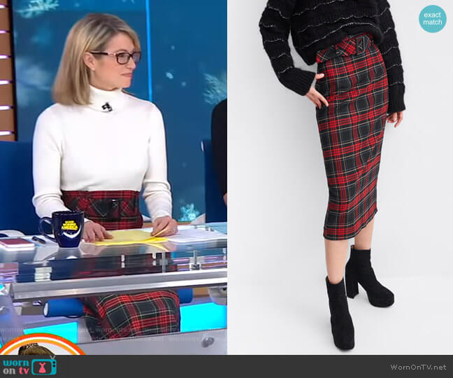 Zara Plaid Midi Skirt worn by Amy Robach on Good Morning America