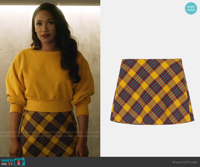 Zara Plaid Mini Skirt worn by Iris West (Candice Patton) on The Flash