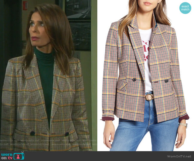 1901 Double Breasted Plaid Blazer worn by Hope Williams (Kristian Alfonso) on Days of our Lives
