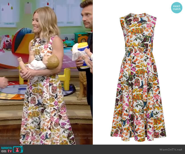 Adam Lippes Floral Cotton Silk Faille Dress worn by Kelly Ripa on Live with Kelly and Mark