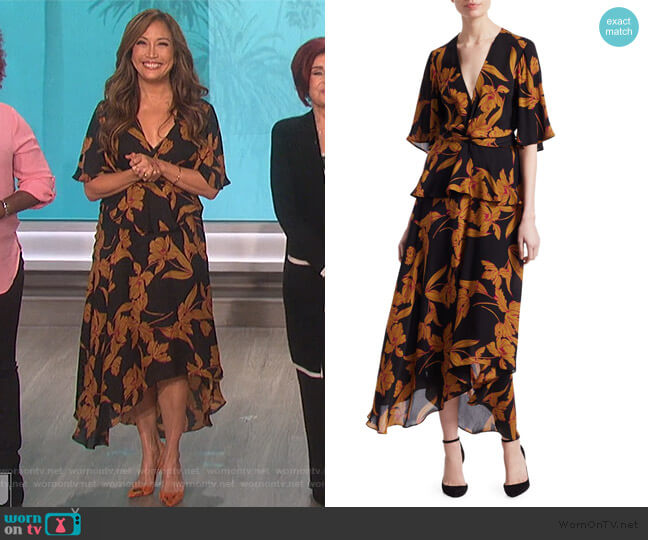A.L.C. Avi Floral Knot Dress worn by Carrie Inaba on The Talk