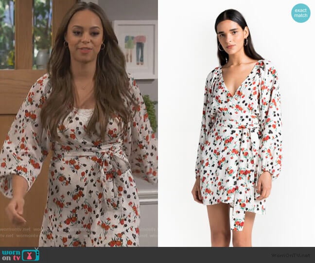 ALC Carlo Floral Wrap Dress worn by Claire (Amber Stevens West) on Happy Together