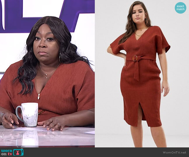 Asos Design Curve Kimono Sleeve Midi Dress with Faux Tortoiseshell Buckle worn by Loni Love on The Real