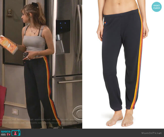 Aviator Nation Stripe Sweatpants worn by Shannon (Odessa Adlon) on Fam