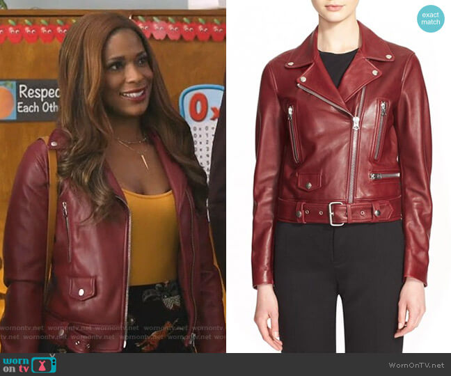 Acne Studios Mock Moto Jacket worn by Poppy (Kimrie Lewis) on Single Parents