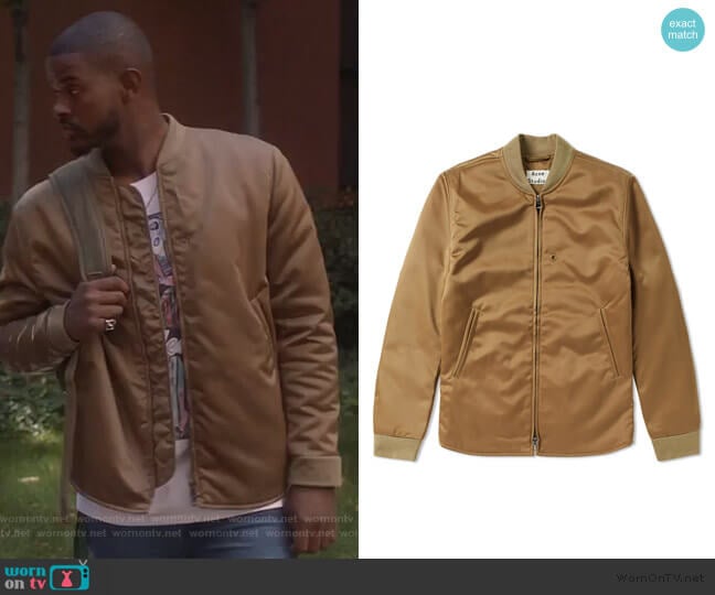 Acne Studios Mylon Matt Bomber Jacket worn by Aaron Jackson (Trevor Jackson) on Grown-ish
