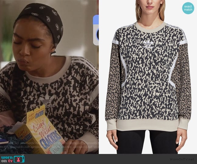 Adidas Leoflage Printed Sweatshirt worn by Zoey Johnson (Yara Shahidi) on Grown-ish
