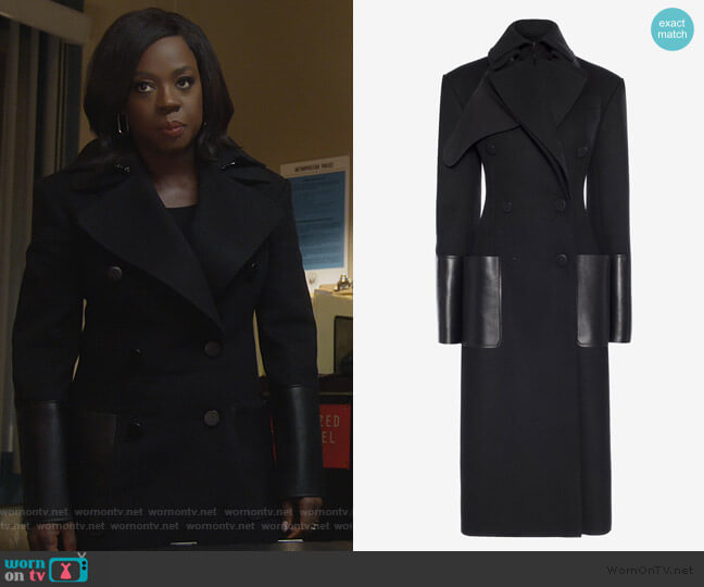 Alexander McQueen Double-Breasted Coat With Leather Pockets worn by Annalise Keating (Viola Davis) on How to Get Away with Murder