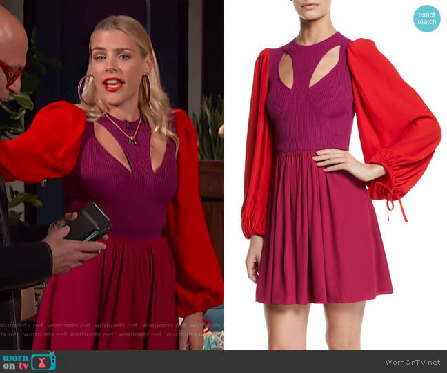 Alexander McQueen Harness Cutout-Front Balloon-Sleeve Mini Dress worn by Busy Philipps on Busy Tonight