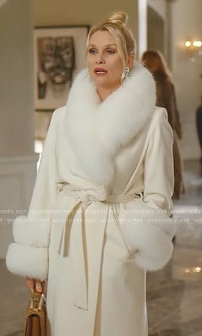 Alexis’s white fur shawl collar wrap coat on Dynasty