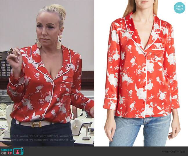 Alice + Olivia Keir Floral Silk Pajama Shirt worn by Margaret Josephs on The Real Housewives of New Jersey