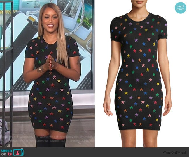Alice + Olivia Hayden Short-Sleeve Fitted Star Jacquard Dress worn by Eve on The Talk