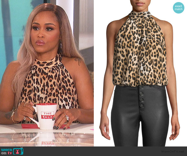 Alice + Olivia Maris Halter Tie-Neck Top worn by Eve on The Talk
