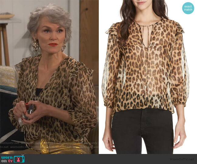 Alice + Olivia Sissy Tiered Blouse worn by Bonnie (Stephnie Weir) on Happy Together