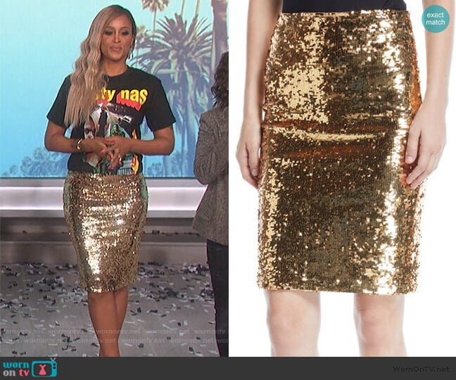 Alice + Olivia Ramos Sequin Pencil Skirt worn by Eve on The Talk