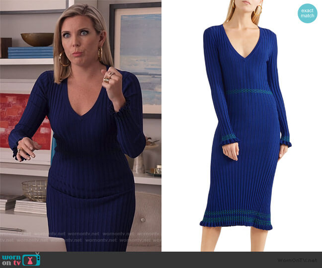 Altuzarra Isolde knit midi dress worn by Brianna (June Raphael) on Grace and Frankie